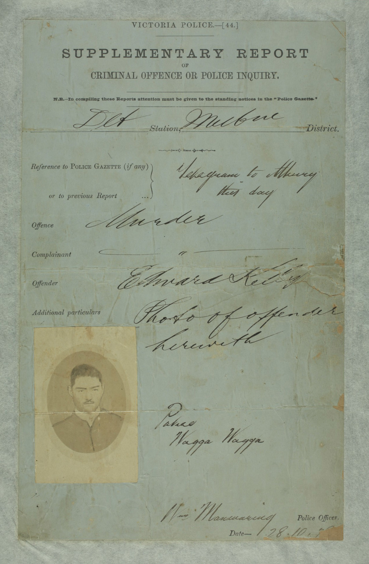 Police report on the Stringybark Creek murders, 1878.