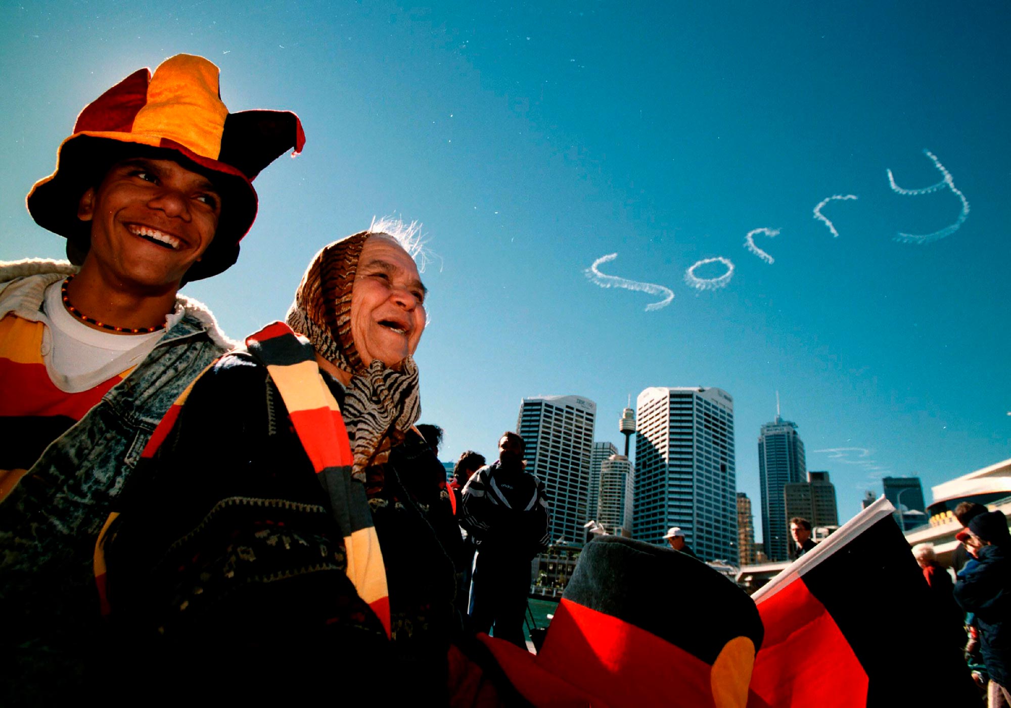 Joshua Dumas and Auntie Ada Jarrett during the Walk for Reconciliation, 2000.