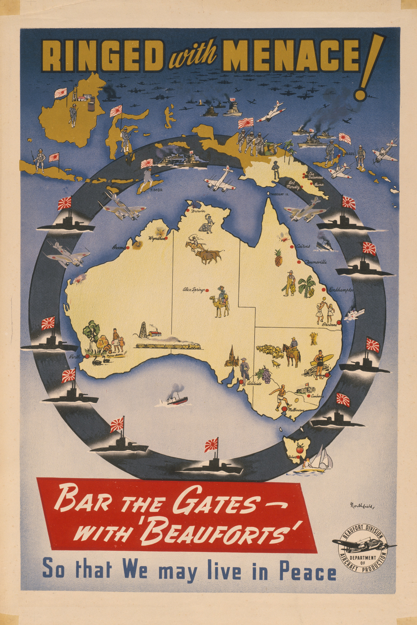 ‘Ringed with menace’ poster, Second World War.