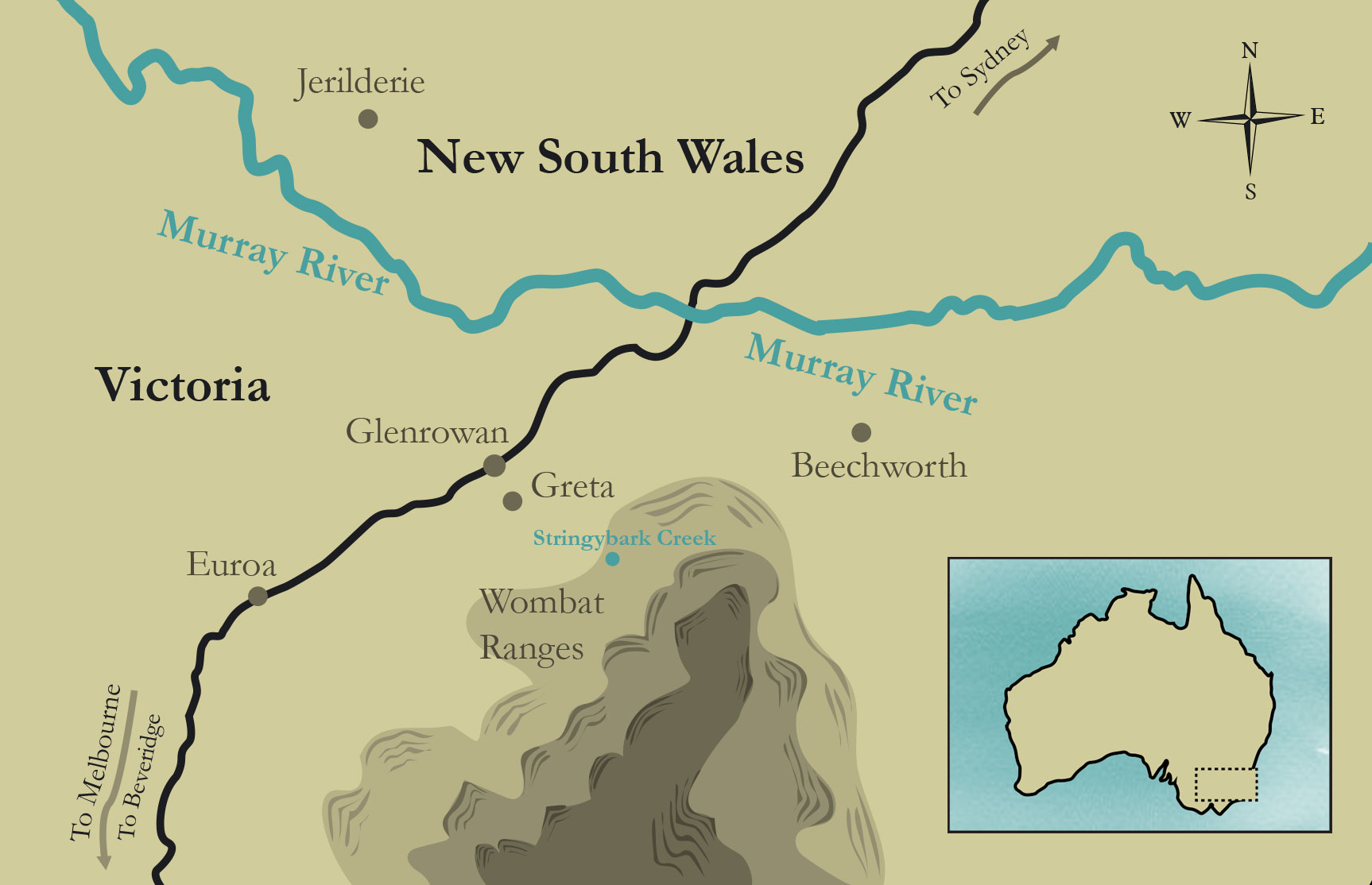 <p>Map of important locations in Ned Kelly’s life</p>

