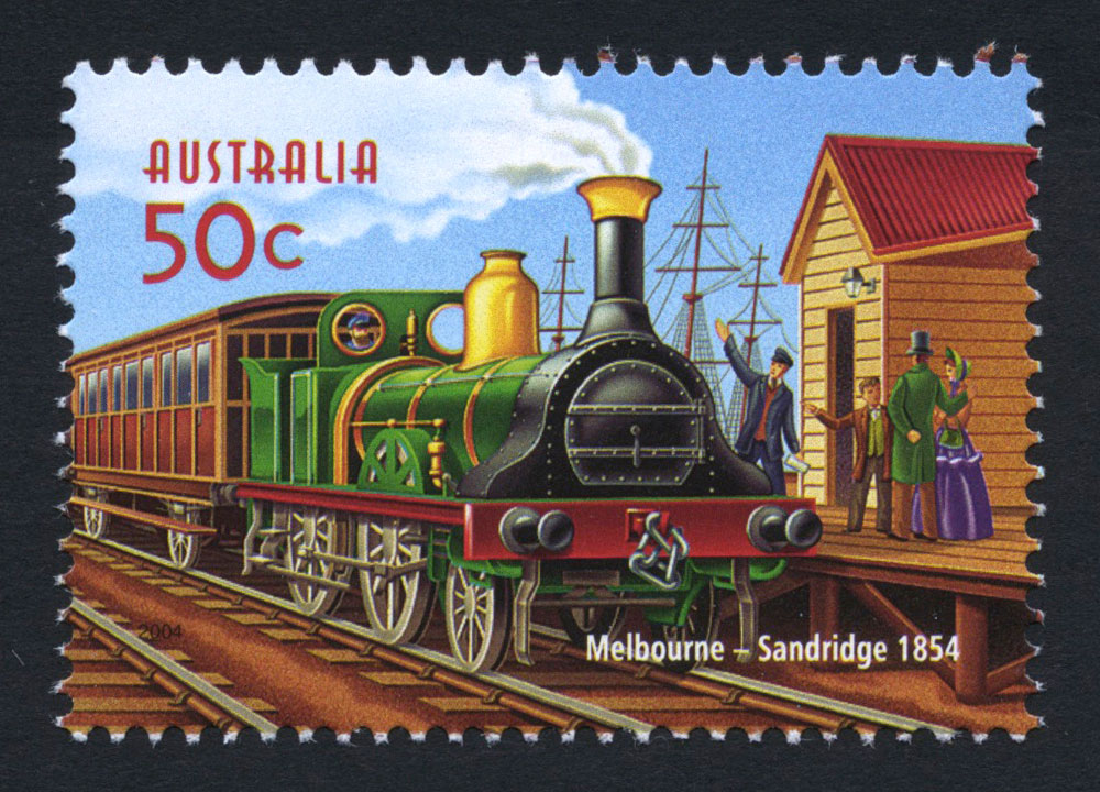 Australia Post’s 150th Anniversary of Railways stamp, issued in 2004.