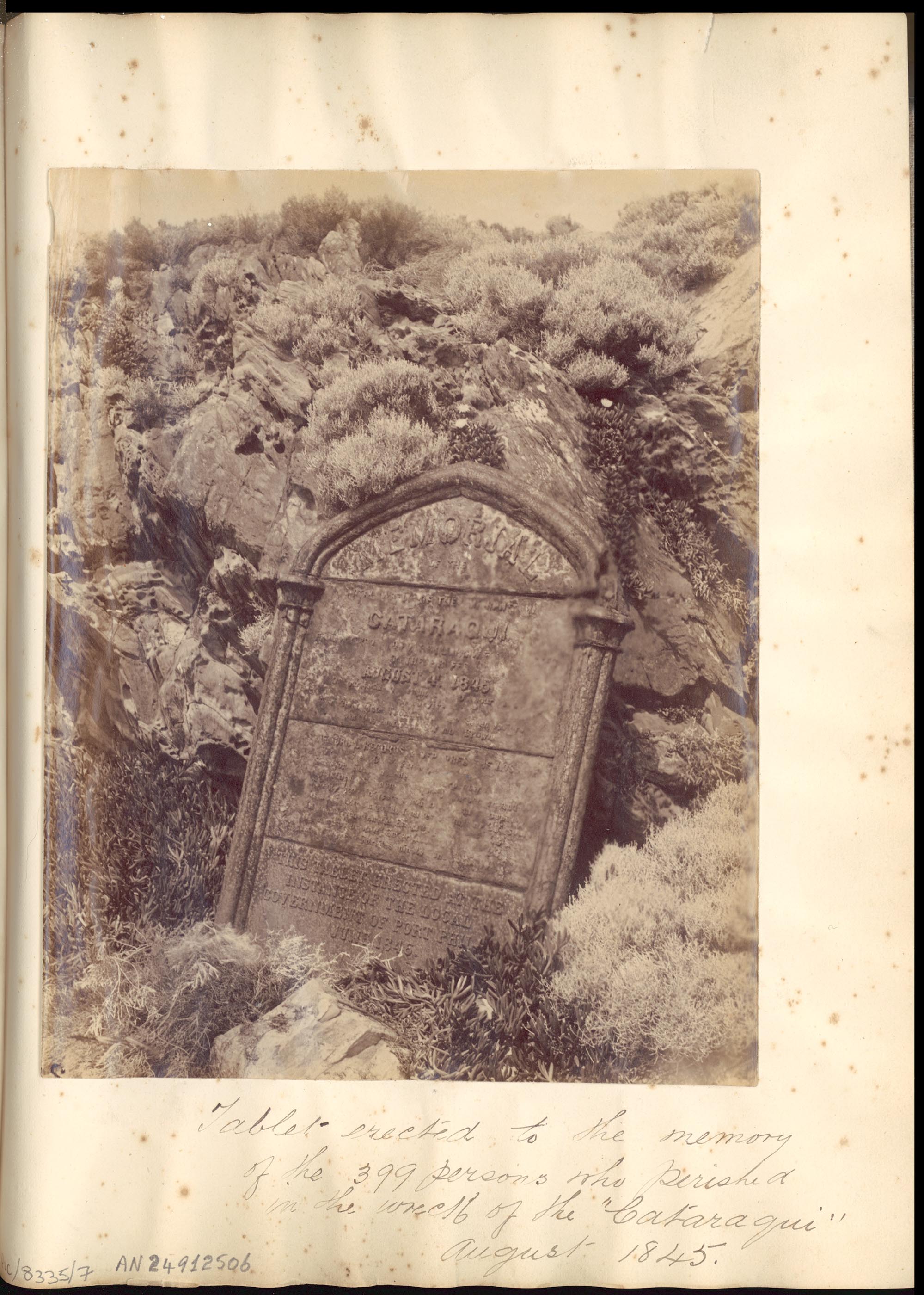 Monument to those who died in the Cataraqui shipwreck.