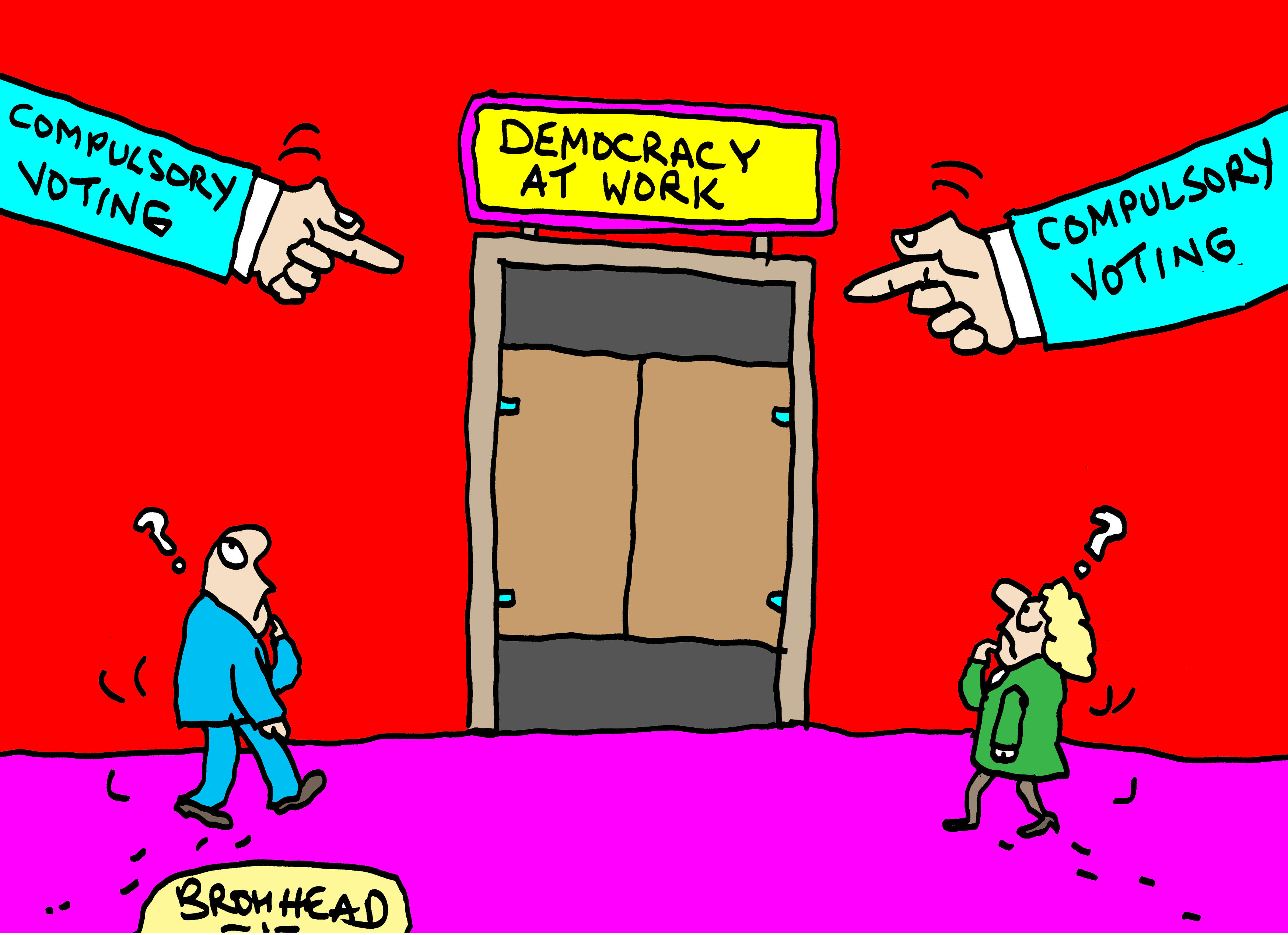 <p>‘Democracy at work’, 2017, Peter Bromhead, <em>NZ Herald</em></p>
