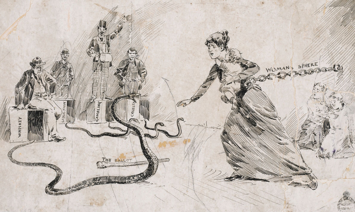 <p>‘The ballot’ cartoon, 1891</p>
