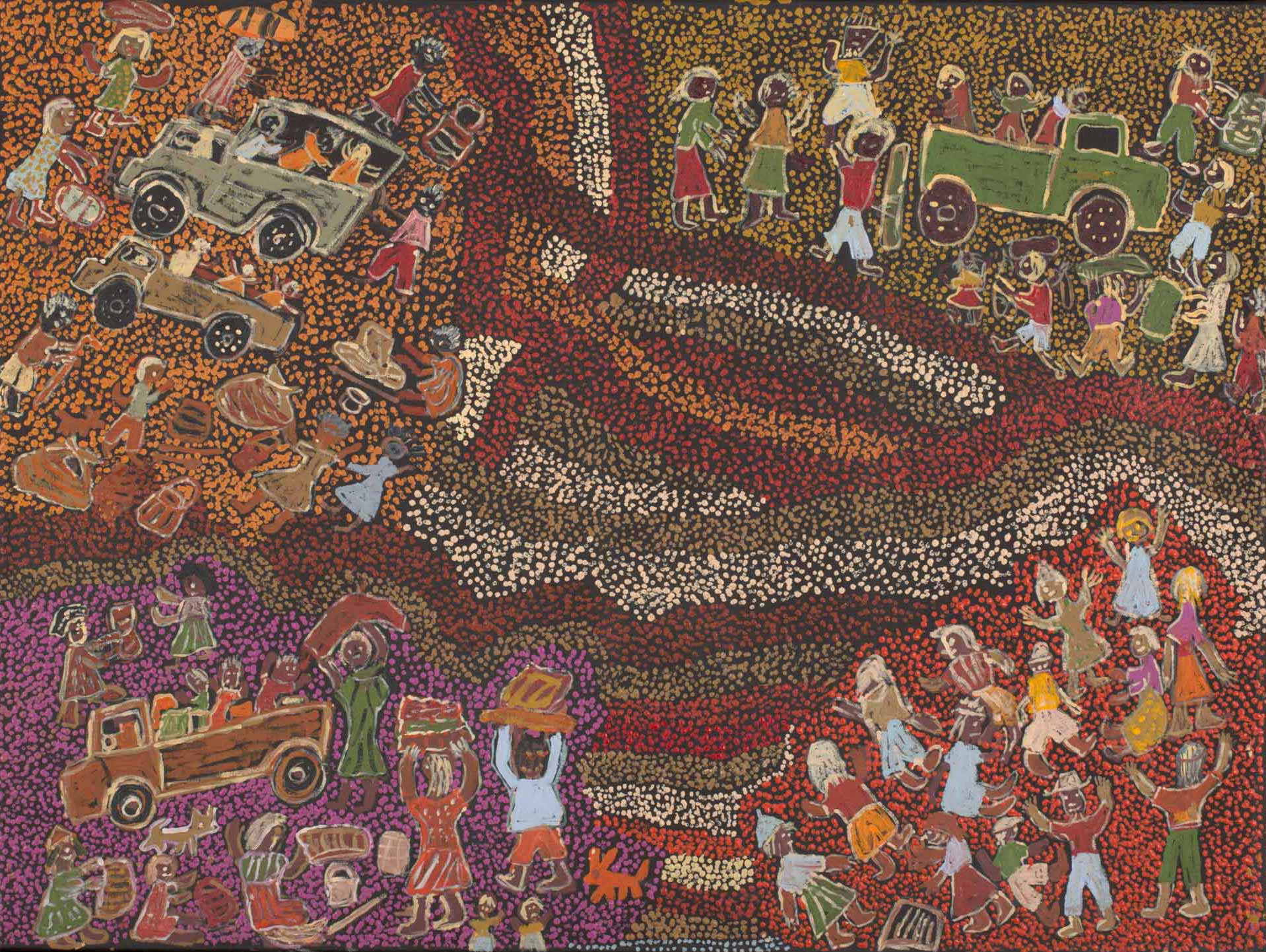 <p><em>Going Home,</em>&nbsp;2011, Eunice Yunurupa Porter, acrylic on canvas, 768 x 1018 x 33 mm.</p>
