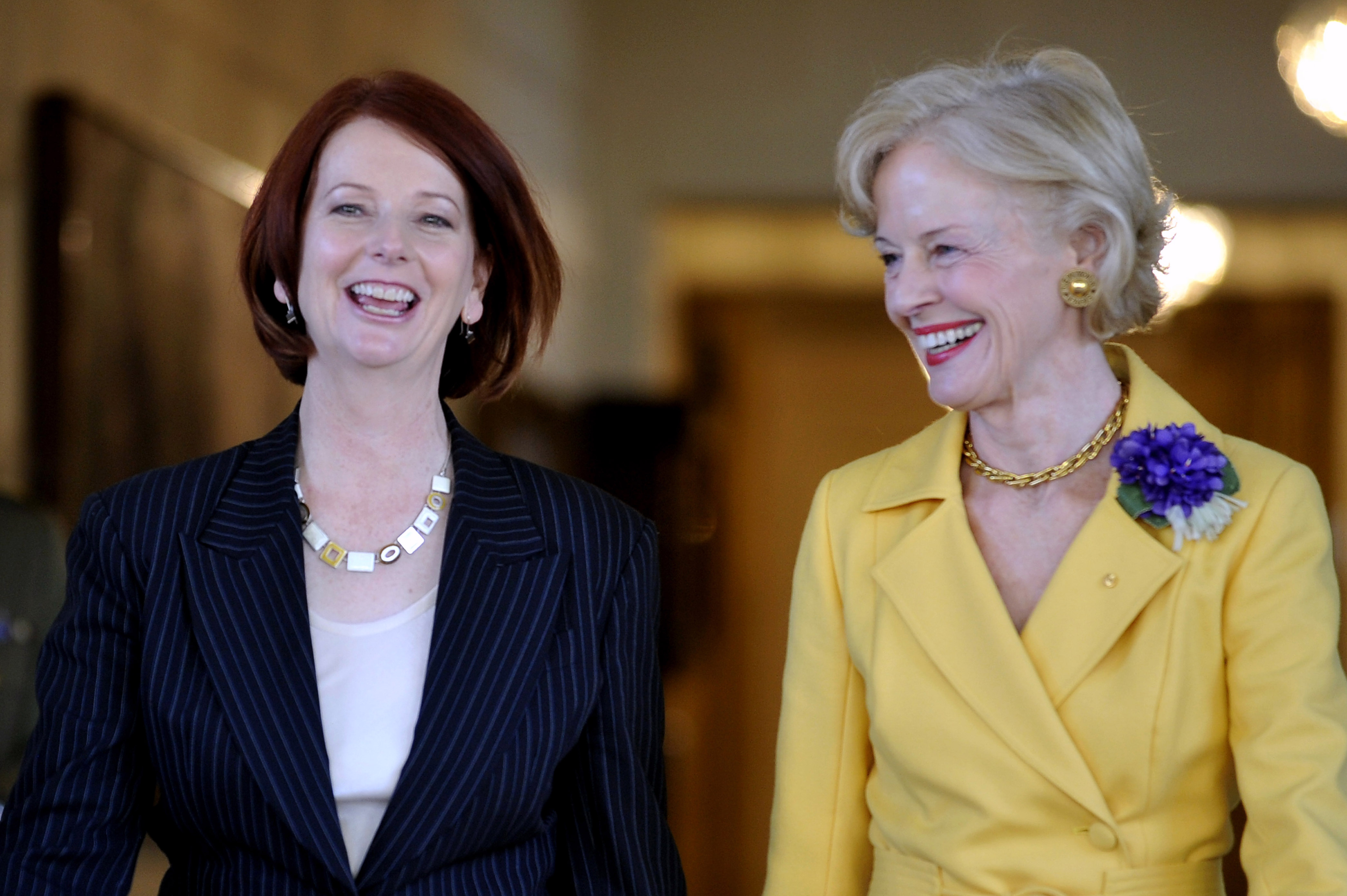 <p>Julia Gillard and Governor-General Quentin Bryce, on the day Julie Gillard was sworn in as prime minister of Australia at Government House, Canberra, 24 June 2010</p>