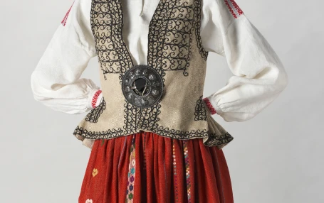 Latvian white, red and grey costume blouse.